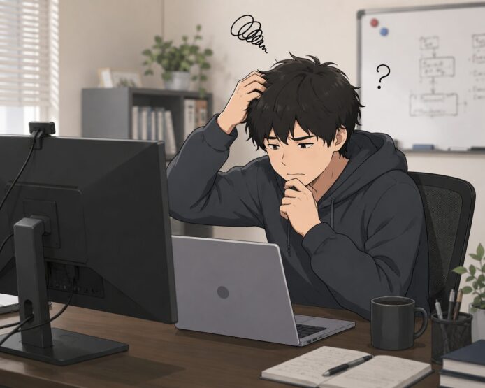 PCの作業で頭を抱える人
